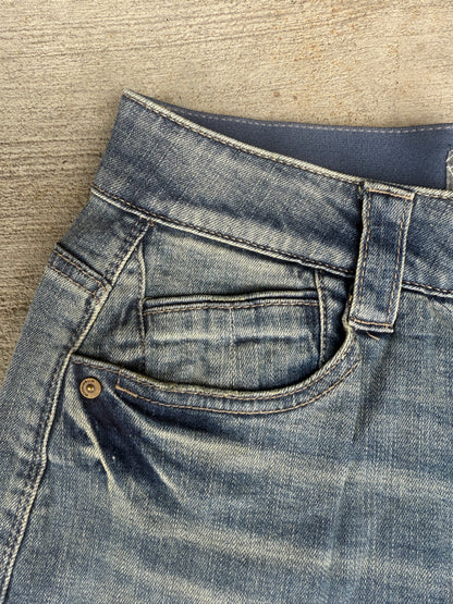 Wide Leg Cuffed Mid Blue Jeans