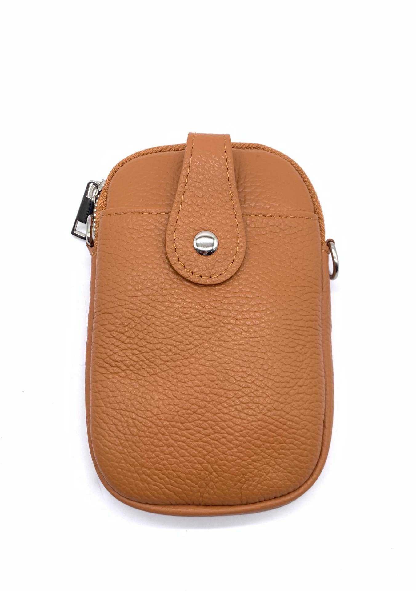 100% Pebble Leather Messenger Pouch - CAMEL