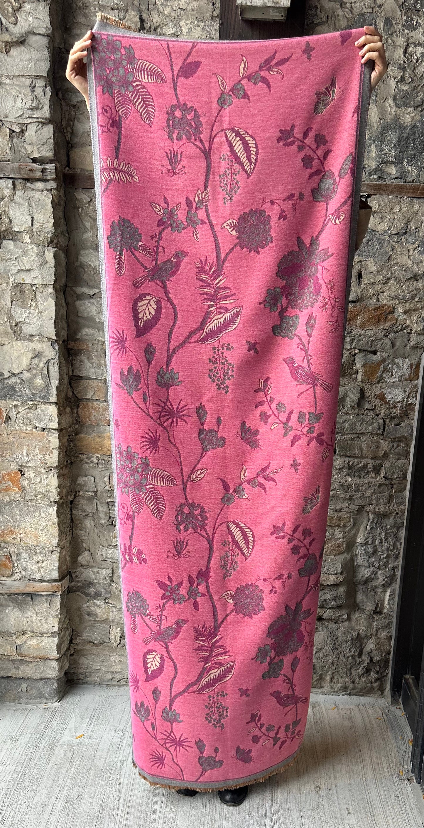 Pink and Grey Floral Pattern Reversible Scarf