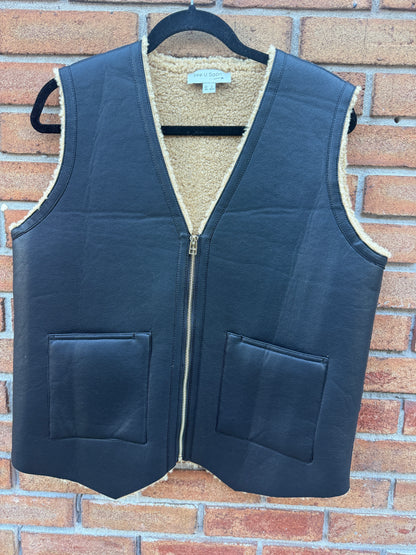 Faux Shearling Zip Up Vest - BLACK