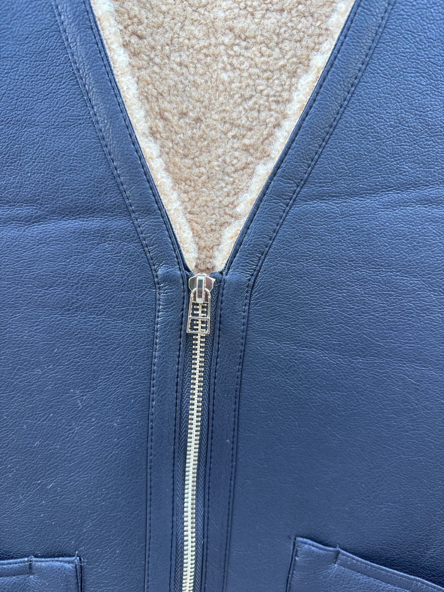 Faux Shearling Zip Up Vest - BLACK