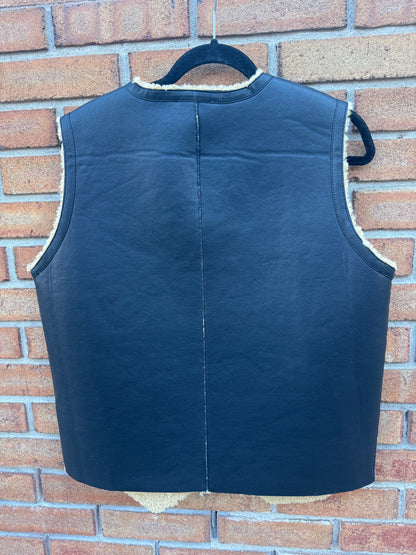 Faux Shearling Zip Up Vest - BLACK