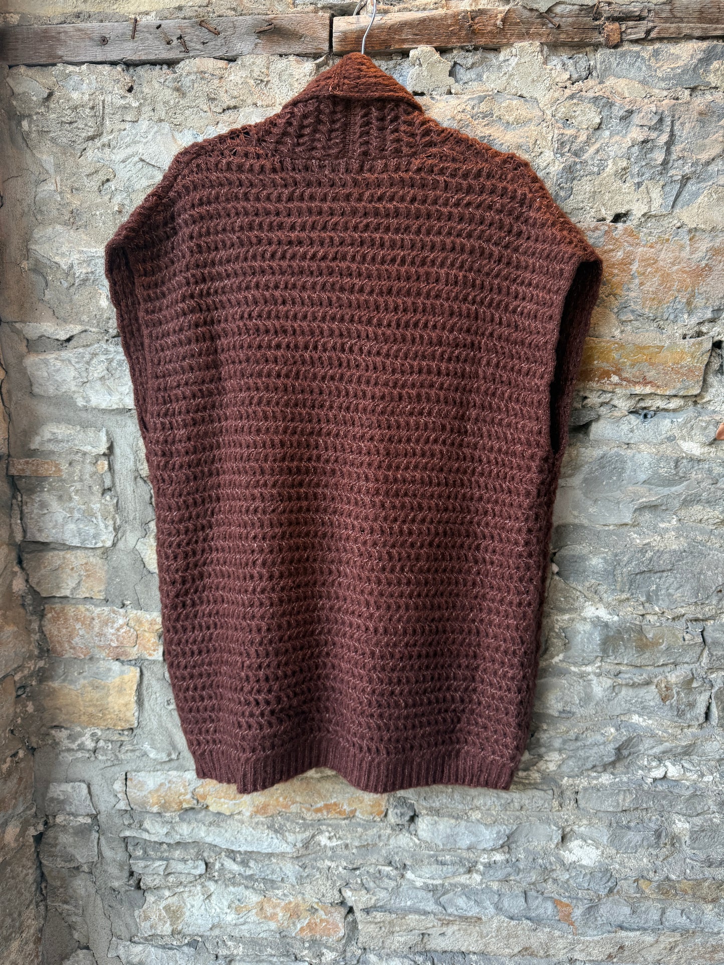 Short Sleeve Open Front Knit Cardigan- Brown