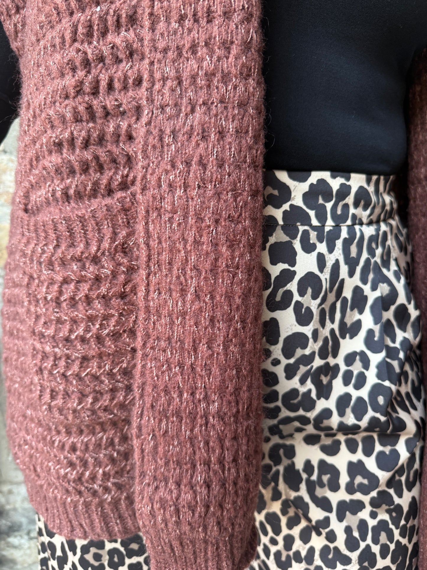 Short Sleeve Open Front Knit Cardigan- Brown