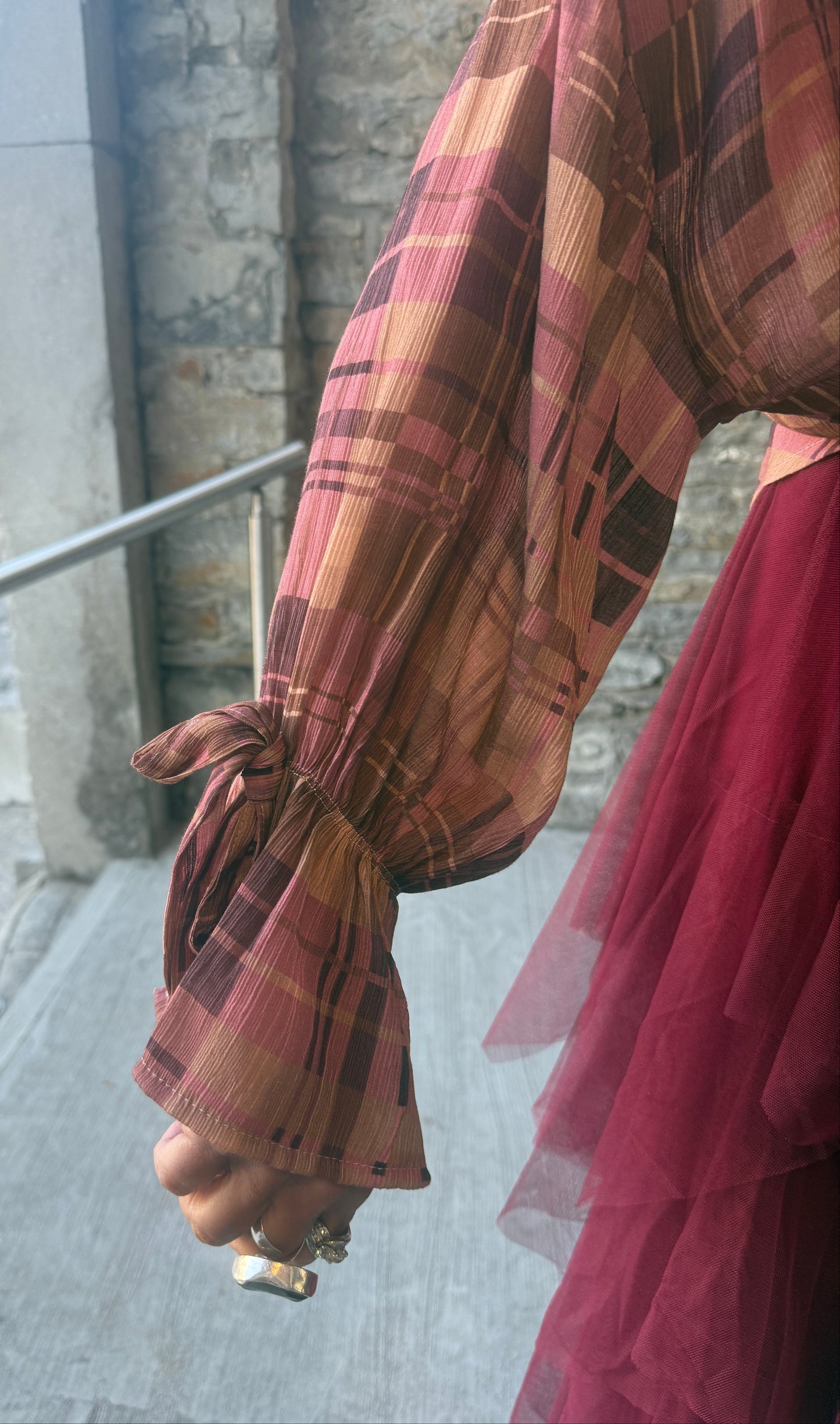 Plaid Tie Front Shirt - Pink Mix