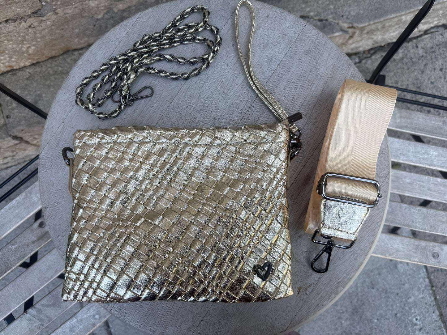 Hand Woven 3-in-1 Crossbody Messenger  Bag - GOLD