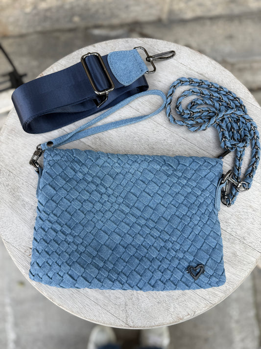 Hand Woven 3-in-1 Crossbody/ Messenger Bag- DENIM