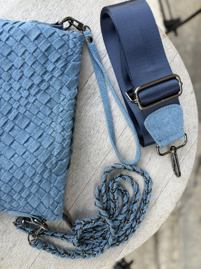 Hand Woven 3-in-1 Crossbody/ Messenger Bag- DENIM