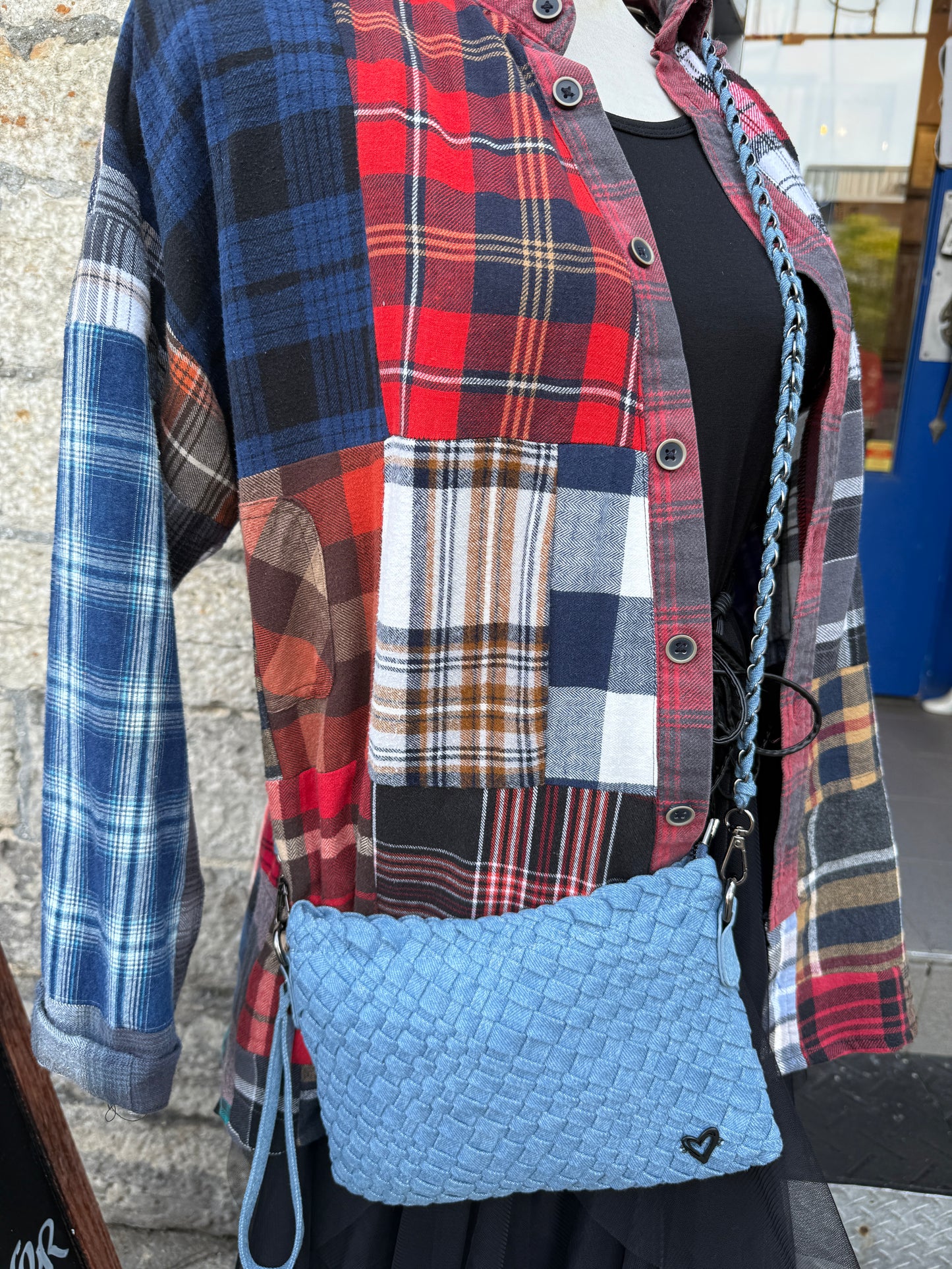 Hand Woven 3-in-1 Crossbody/ Messenger Bag- DENIM