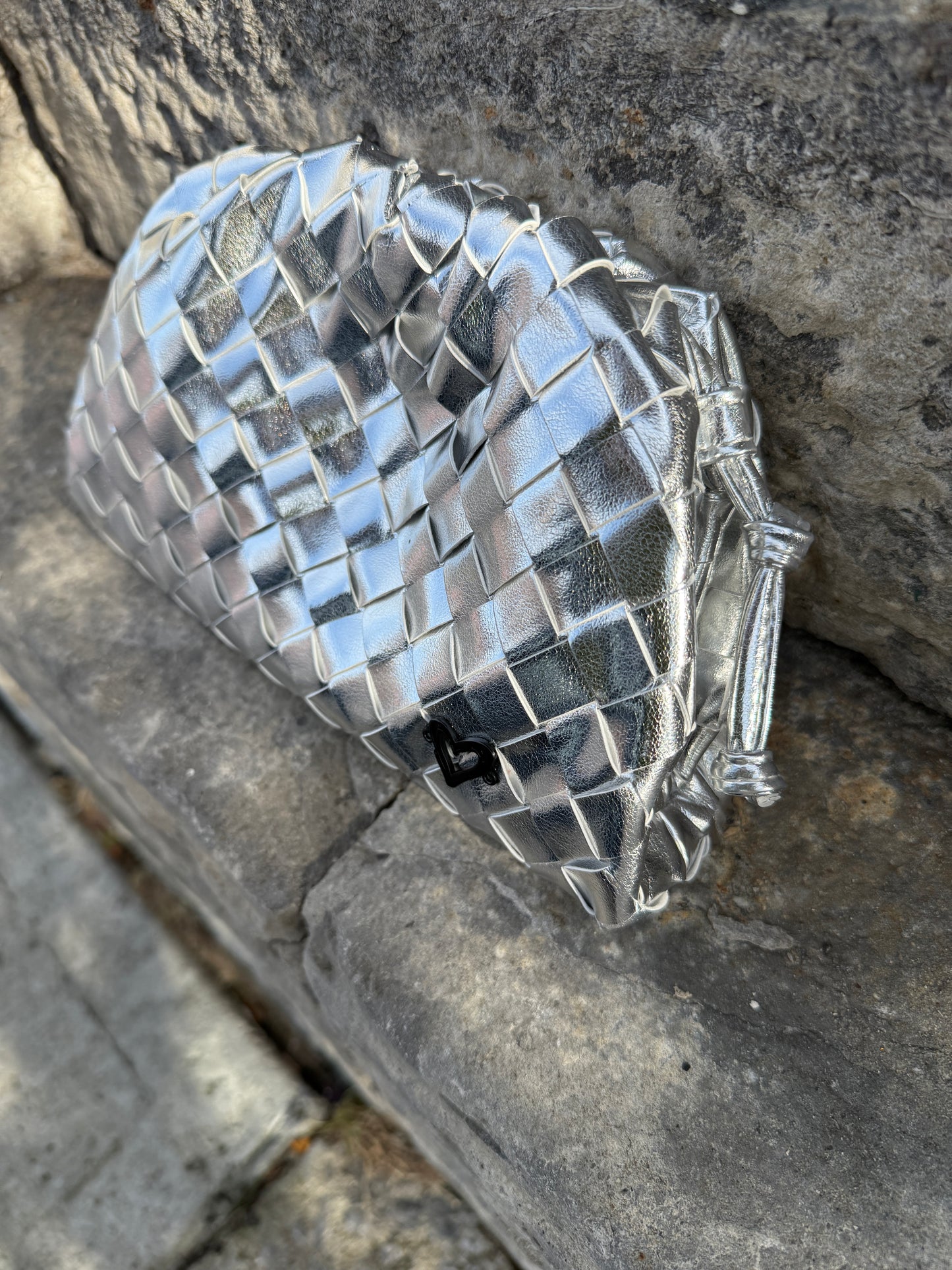 Woven Vegan Leather Clutch Bag - SILVER