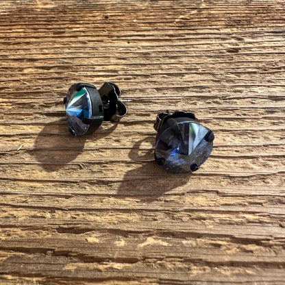 Iridescent Sapphire Blue Studs Matte Black