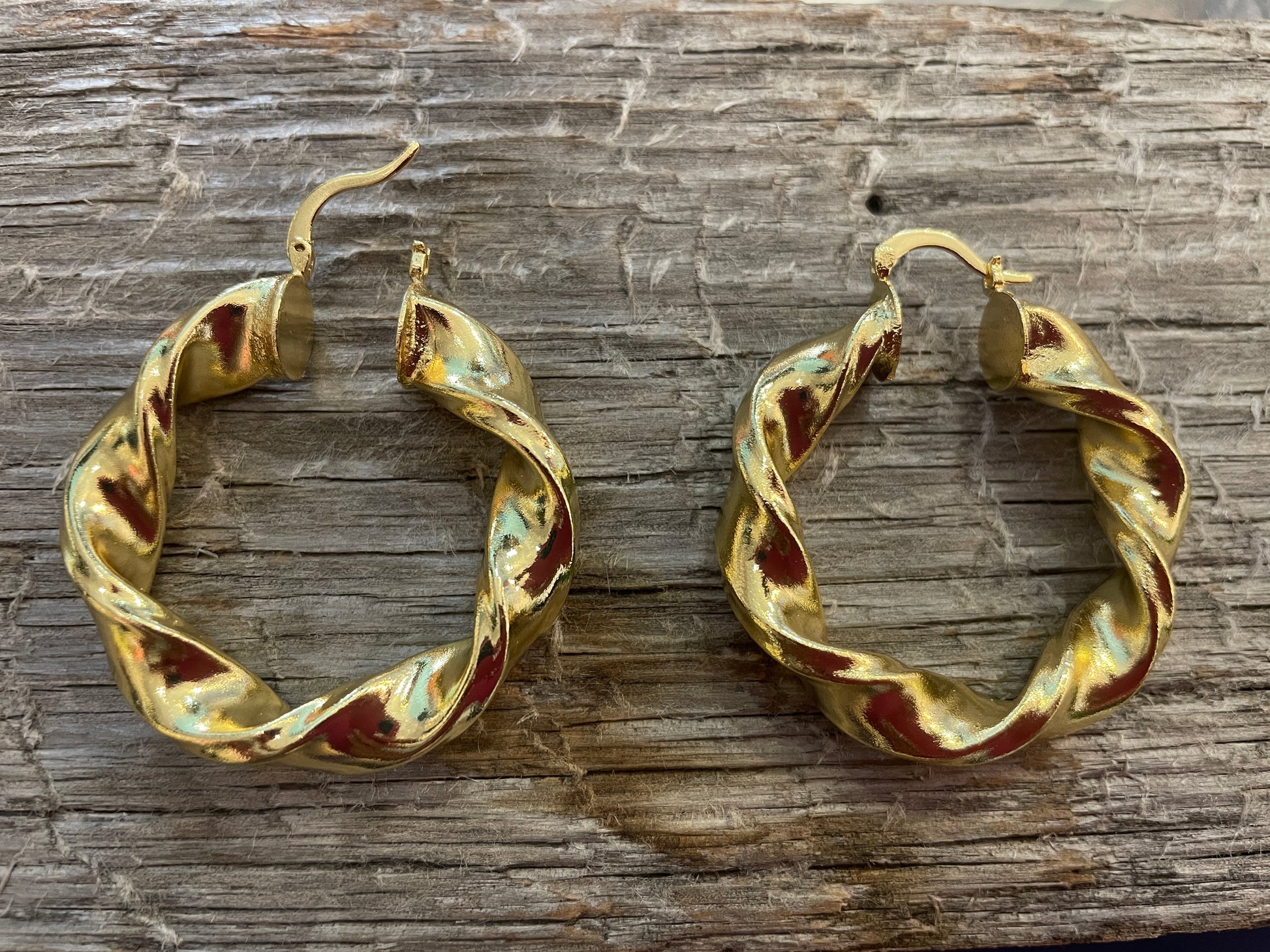 large twisted lightweight gold hoops