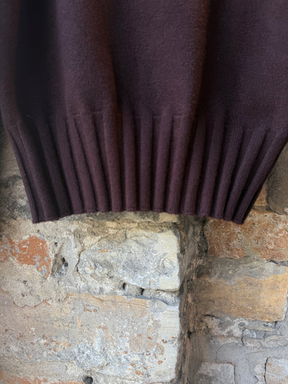 Rib Trim Knit Detail Crew Neck Sweater- Brown