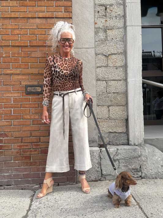 Crop Wide Leg Jean - Antique Khaki