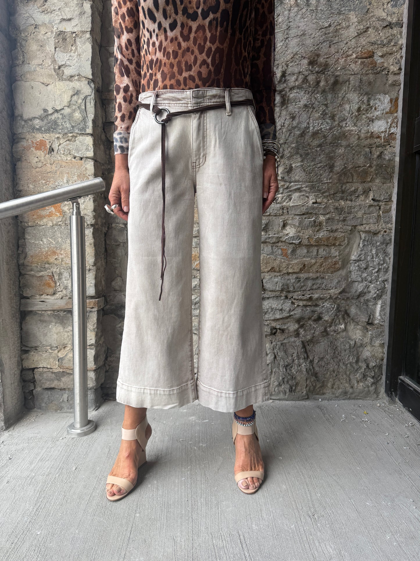 Crop Wide Leg Jean - Antique Khaki