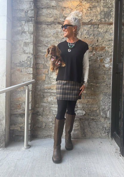 Plaid Short  Skirt- BLACK BEIGE TAN BLUE