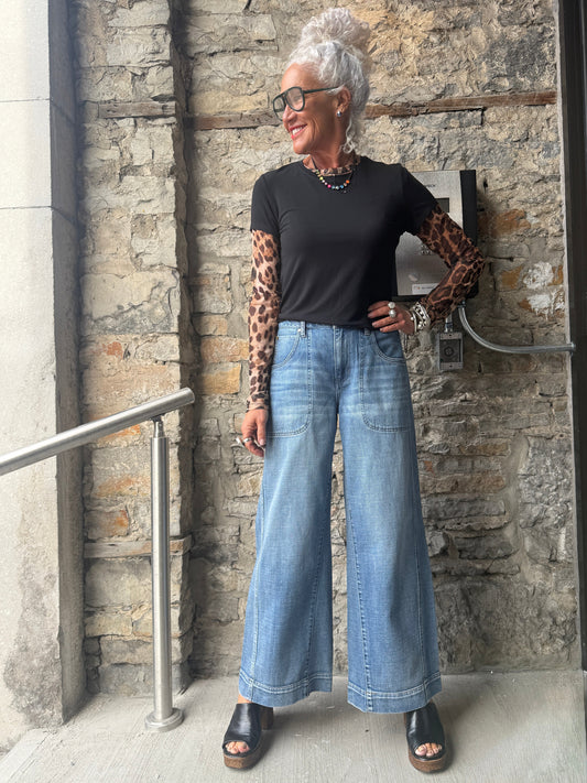 High Rise Wide Leg Jean with Utility Details