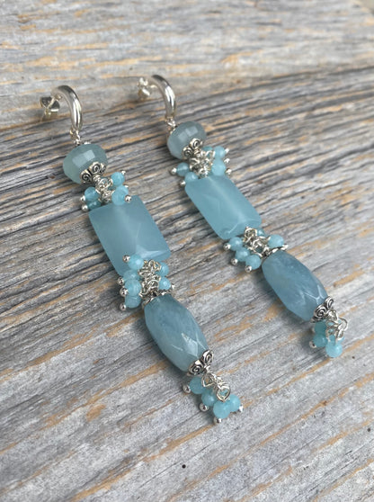 3" Semi Precious Faceted Baby Blue Earrings