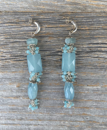 3" Semi Precious Faceted Baby Blue Earrings