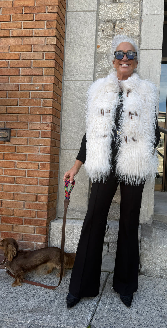 Off White Shaggy Faux Fur Vest with Toggles
