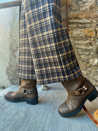 Plaid Wide Leg Cropped Ponte Pants