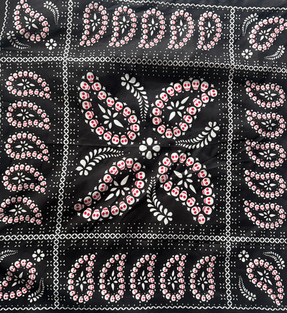 100% Cotton Square Black White Red Scarf- Bandana Print with Skulls