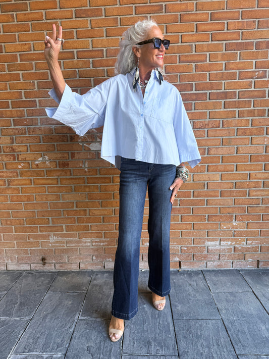 100% Cotton Oversized Button Front Shirt- LIGHT BLUE