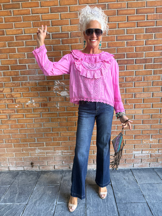 100% Cotton Eyelet Shirt - PINK