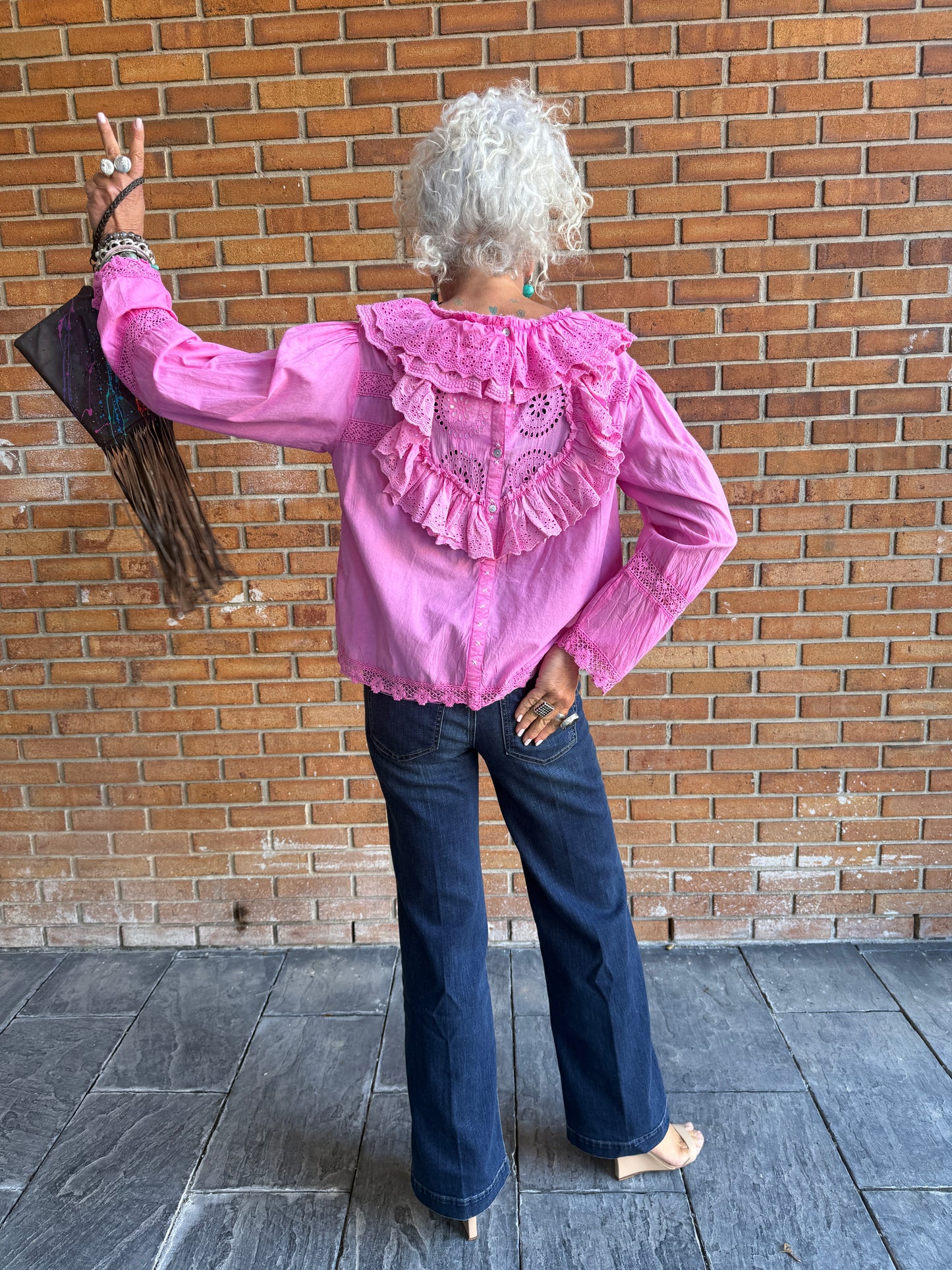 100% Cotton Eyelet Shirt - PINK