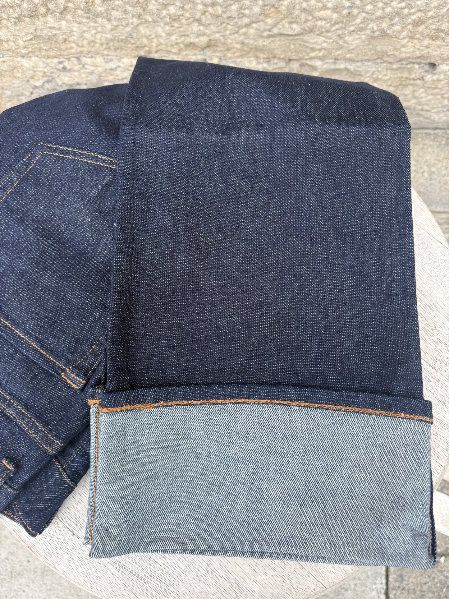 Mid Waist Straight Leg Cuffed Jean- DARK DENIM