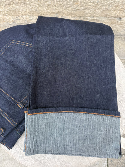 Mid Waist Straight Leg Cuffed Jean- DARK DENIM