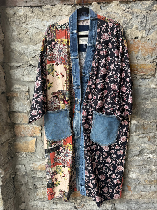 Multi Coloured Pattern Midi Cardigan- ONE SIZE