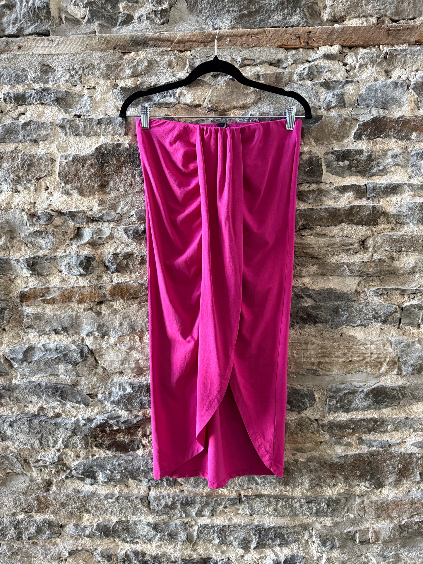 PINK draped fitted stretch maxi skirt