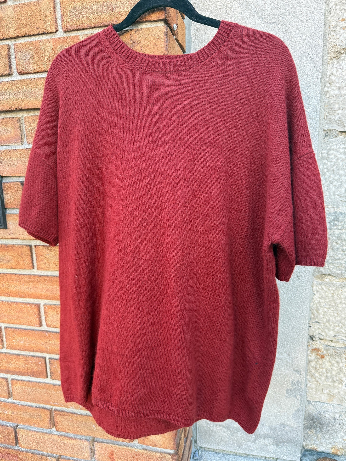 Crew Neck Sweater with fingerless sleeve- RUST