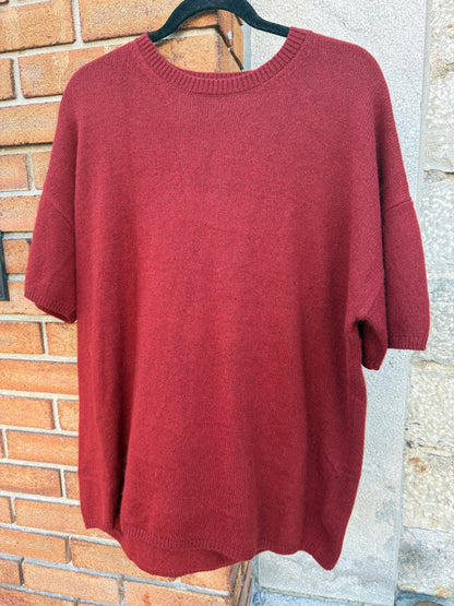 Crew Neck Sweater with fingerless sleeve- RUST