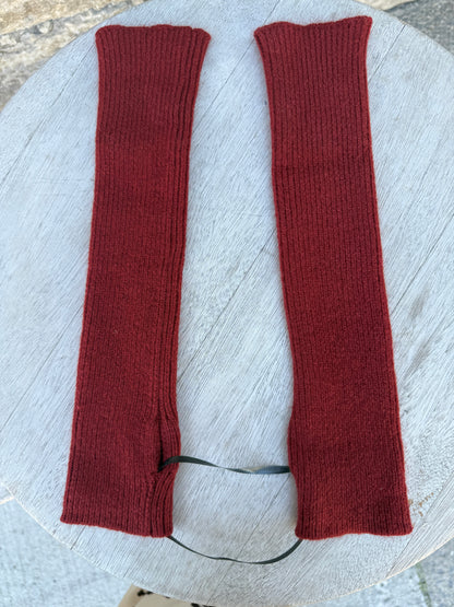 Crew Neck Sweater with fingerless sleeve- RUST