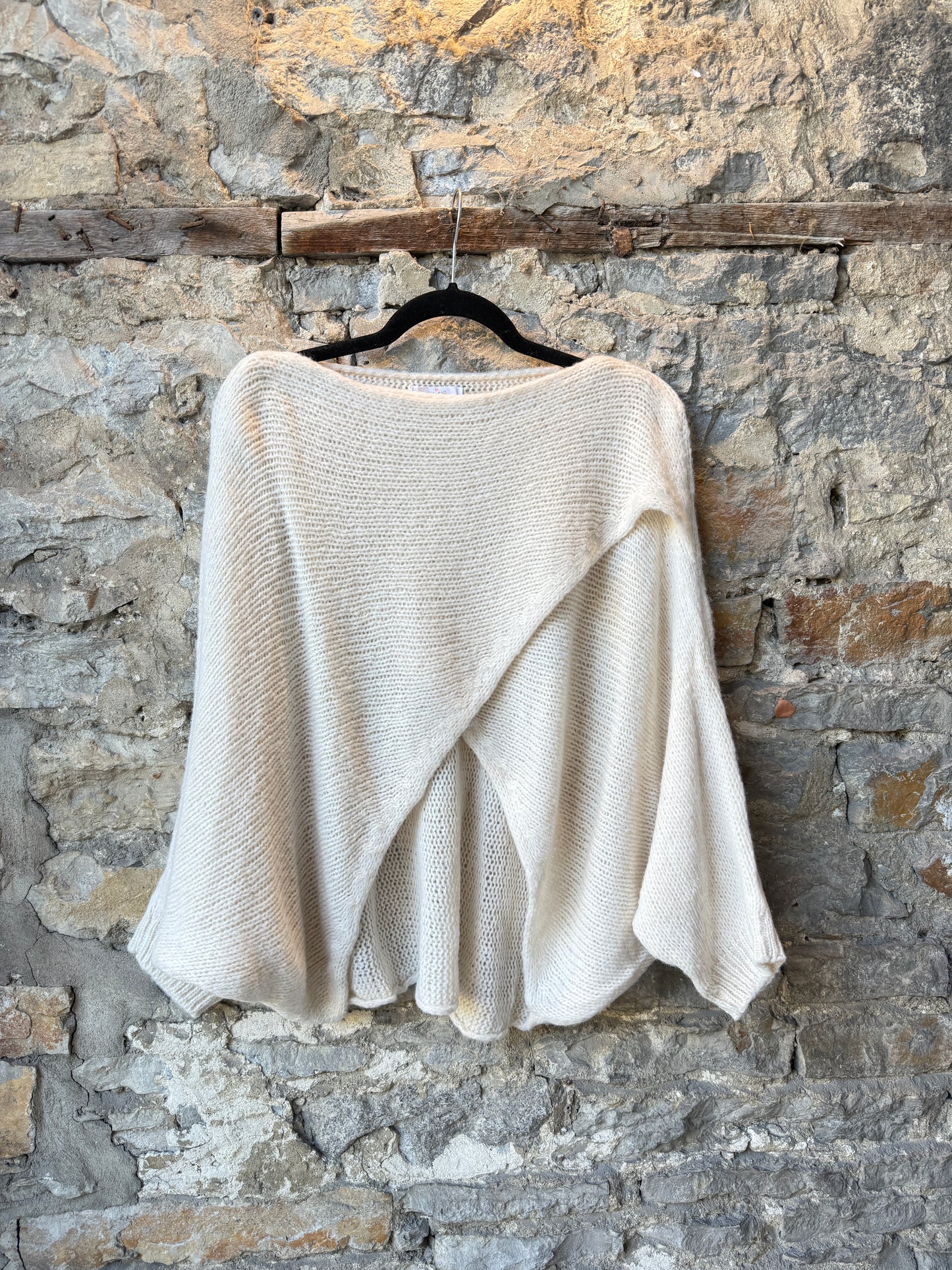 Wide Neck Cross Front Oversized Knit Sweater- IVORY