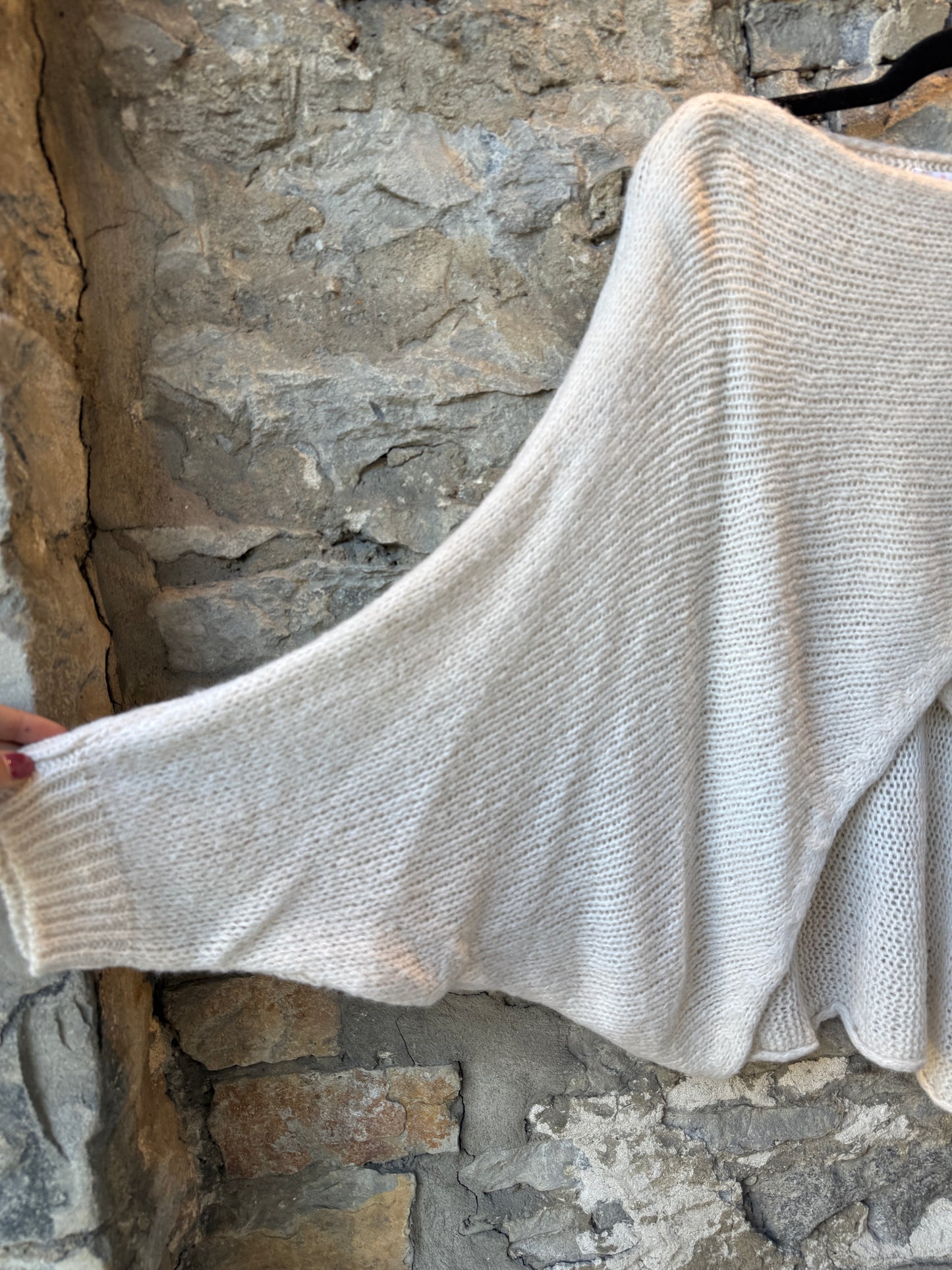 Wide Neck Cross Front Oversized Knit Sweater- IVORY