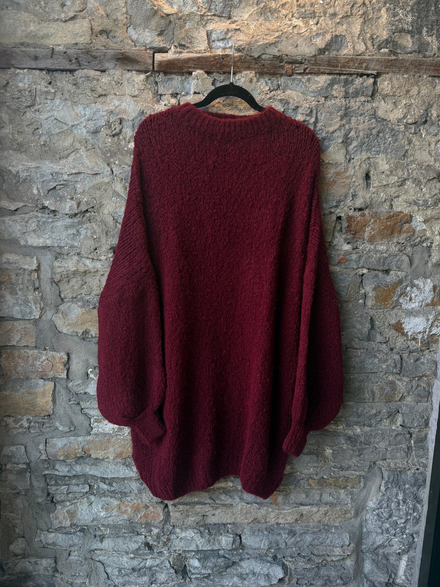 Oversized Knit Sweater Dress- BURGUNDY