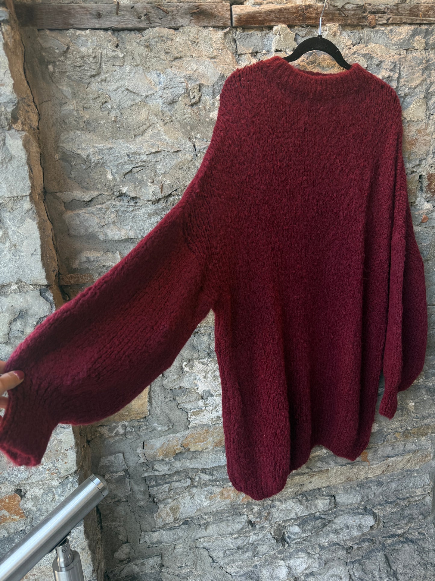 Oversized Knit Sweater Dress- BURGUNDY