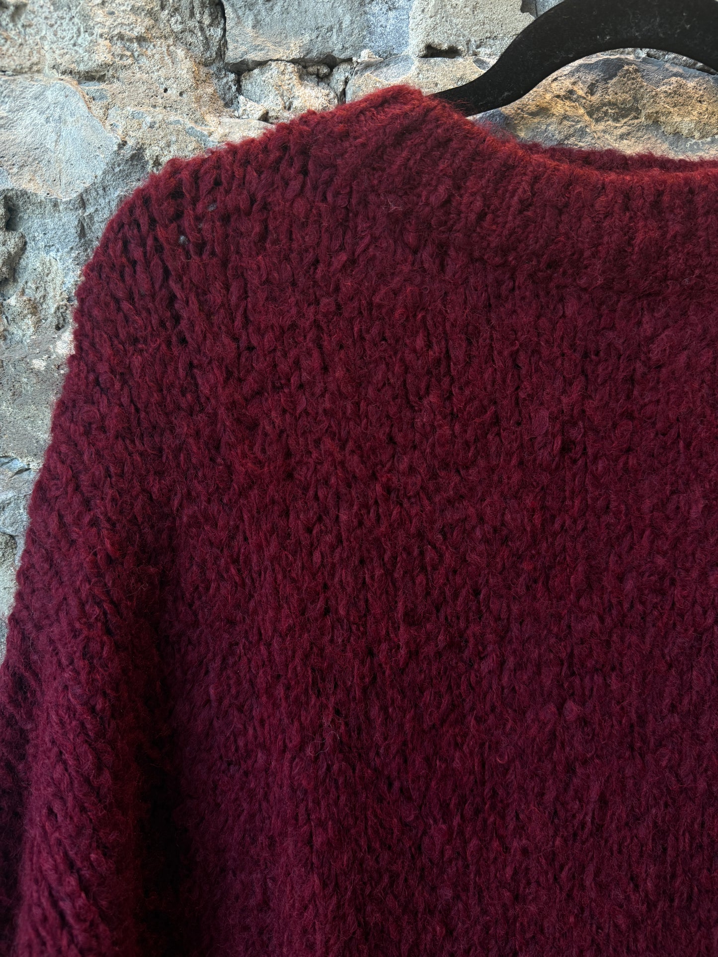 Oversized Knit Sweater Dress- BURGUNDY