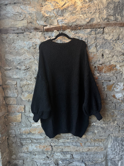 Oversized Knit Sweater Dress- BLACK