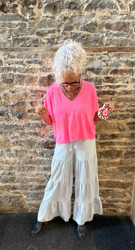 100% Cotton V neck oversized short sleeve T Pink