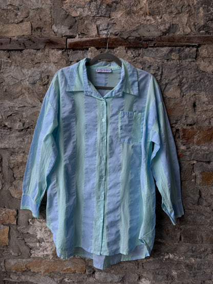 100% Cotton Lightweight Thick Striped Shirt - BLUE & GREEN