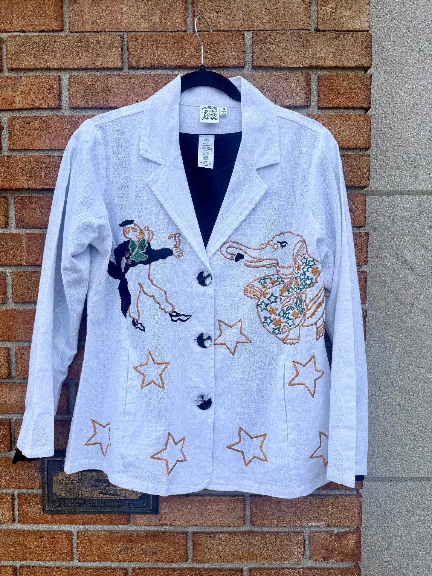 100% White Cotton Blazer with Embroidery
