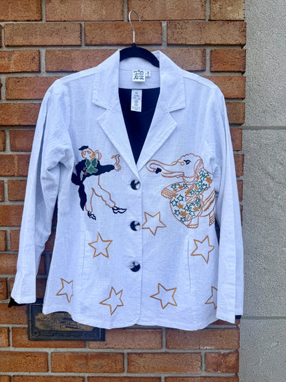 100% White Cotton Blazer with Embroidery