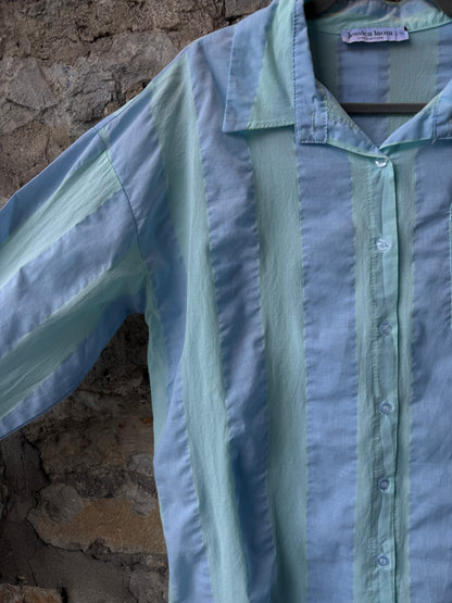 100% Cotton Lightweight Thick Striped Shirt - BLUE & GREEN