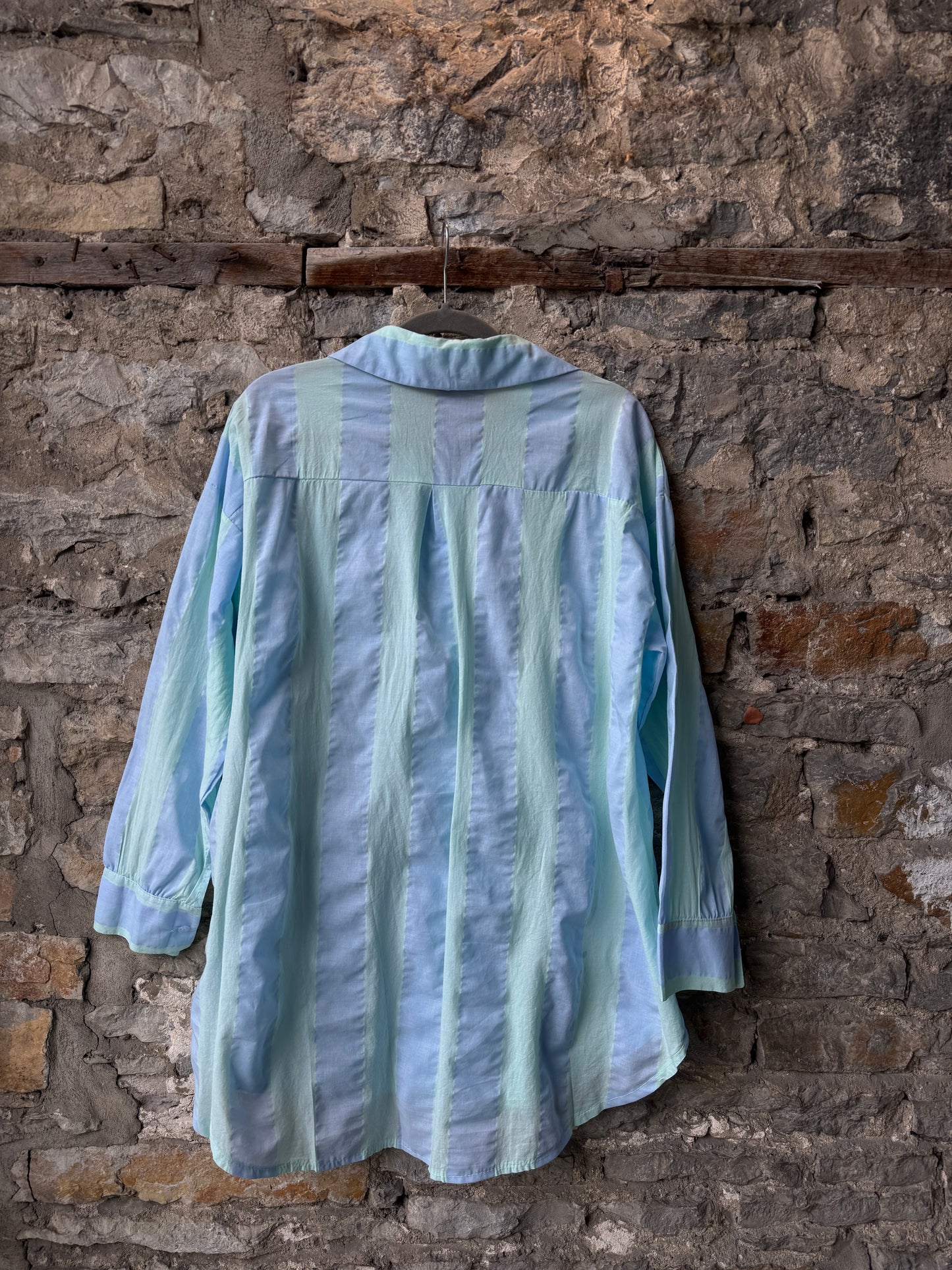 100% Cotton Lightweight Thick Striped Shirt - BLUE & GREEN