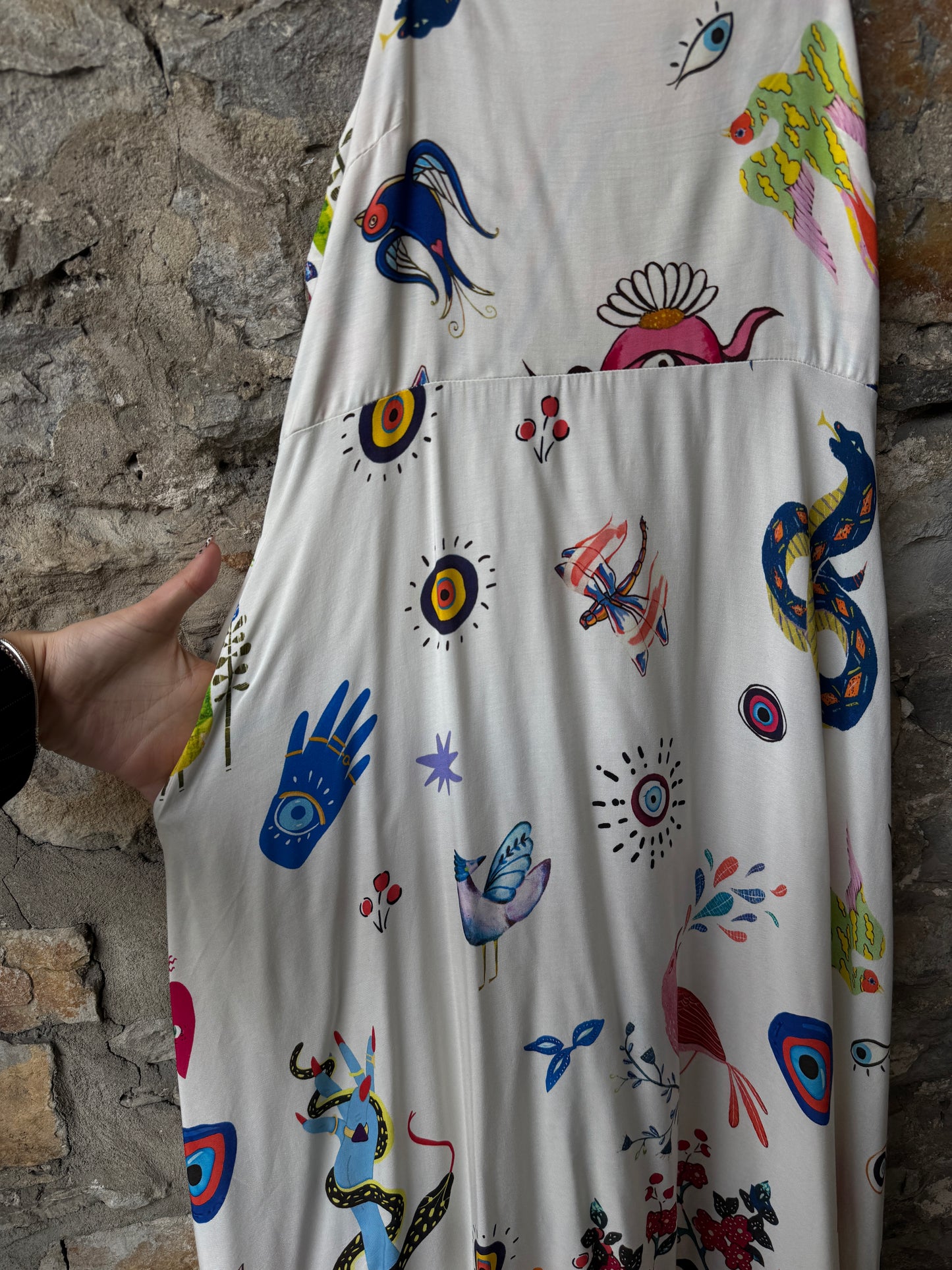 Mediterranean Printed Spaghetti Strap Maxi Dress