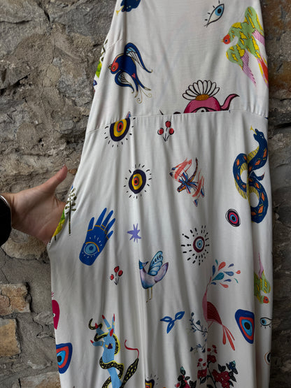 Mediterranean Printed Spaghetti Strap Maxi Dress